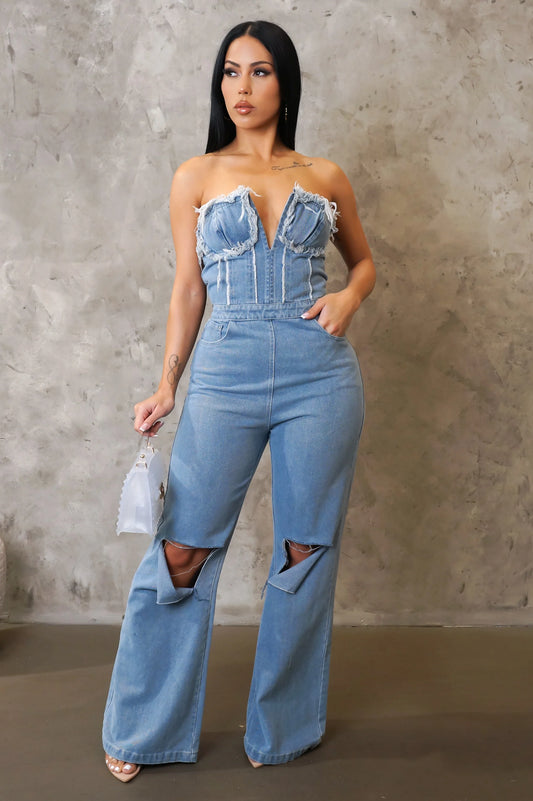 Ripped Denim Jumpsuit